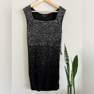 BCBGMaxAzria Sequins Ruched Mini Bodycon Tank Dress Black NEW